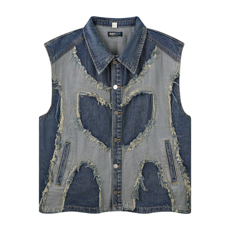Patchwork Jean Jacket - Giacca di jeans senza maniche con