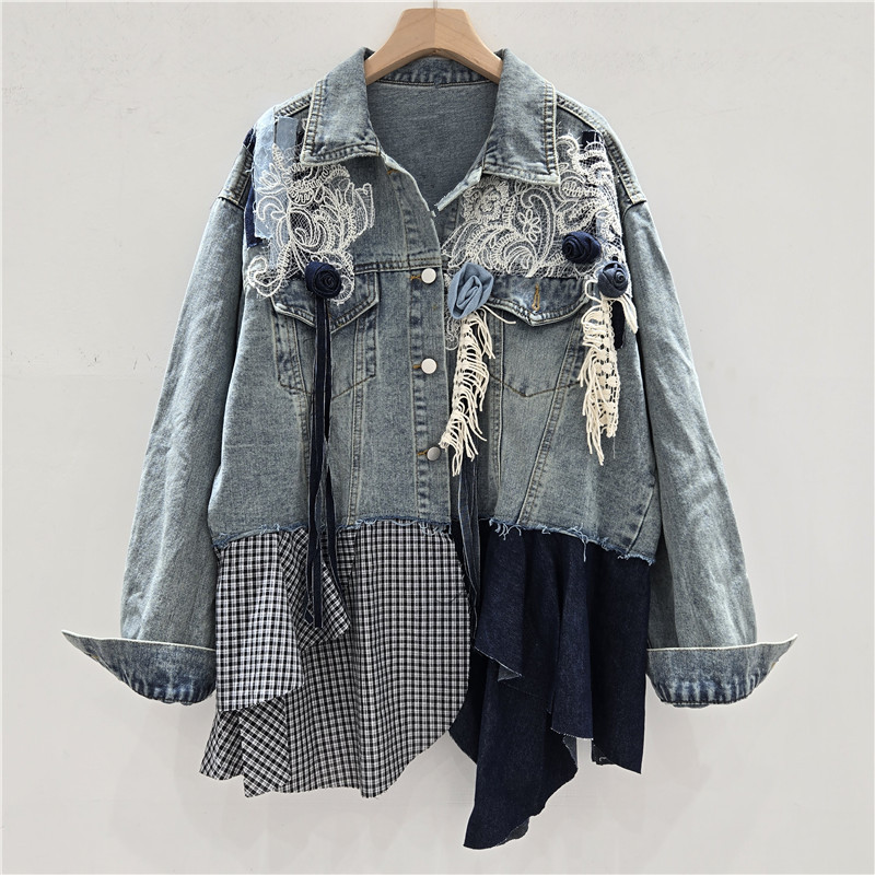 Patchwork Jean Jacket - SuperAen Autunno 2025 Nuove giacche di