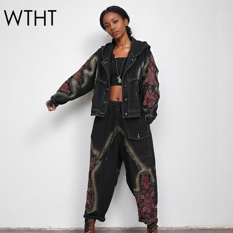 Patchwork Jean Jacket - WTHT Moda Donna Lavaggio Patchwork Maniche