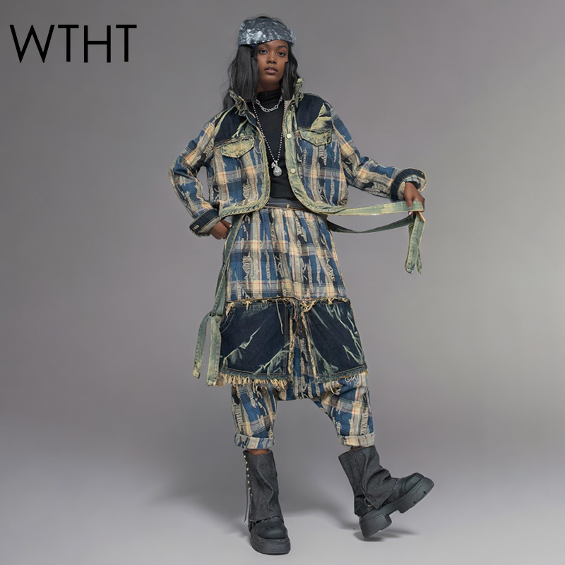 Patchwork Jean Jacket - WTHT Moda Donna Patchwork irregolare Risvolto
