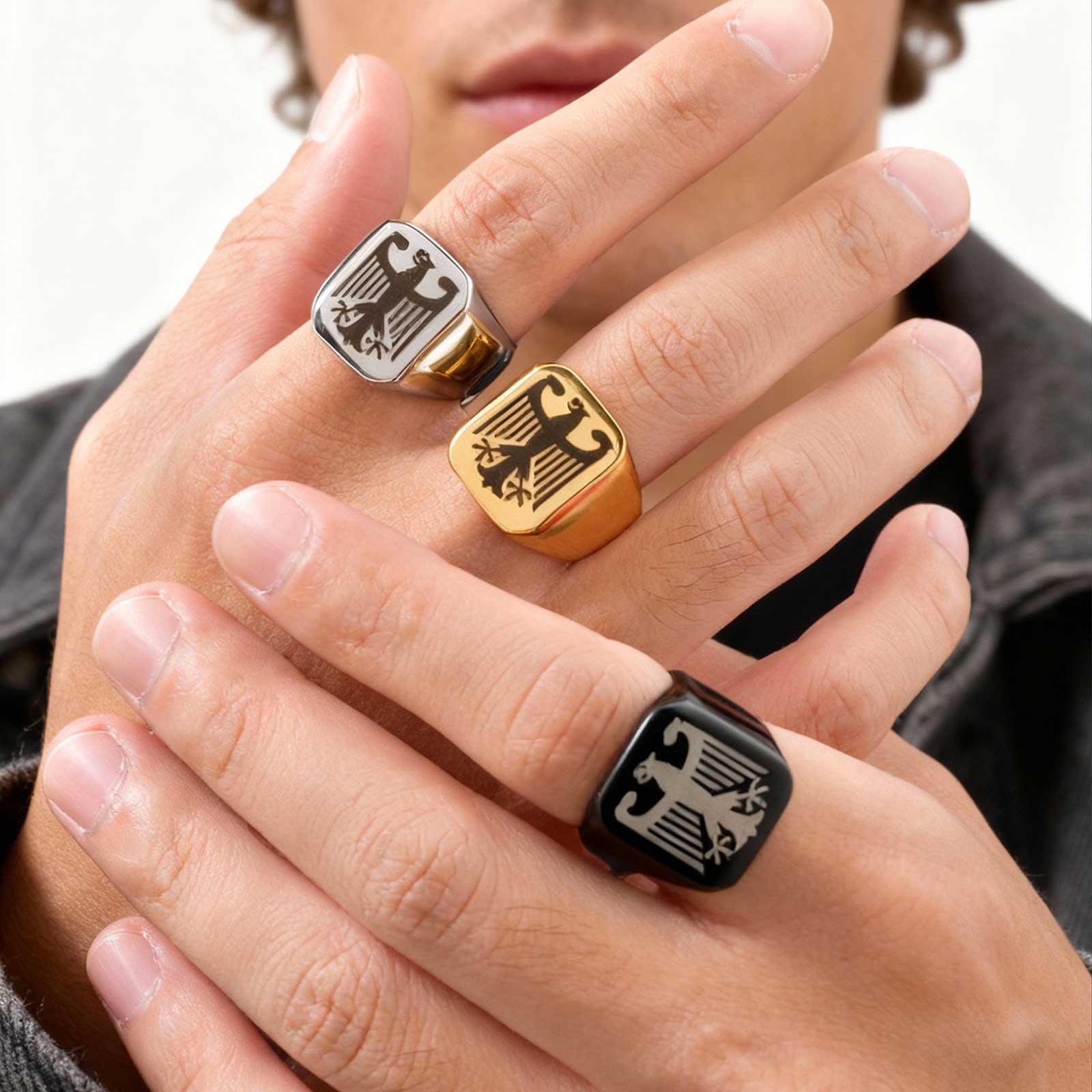 Vintage Fashion Names - Anello Personalizzato Aquila Volante, Anello Punk