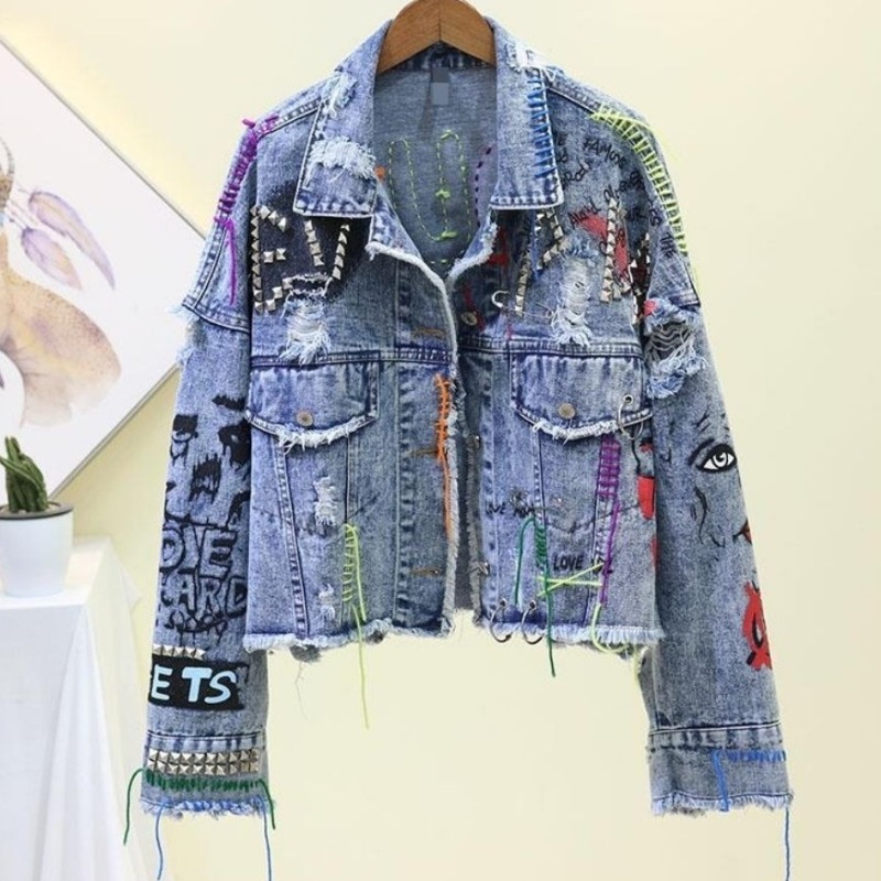 Patchwork Jean Jacket - Giacca corta di jeans casual alla