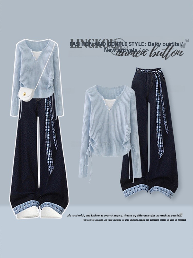 Vintage Fashion Knitwear - Set Due Pezzi Stile Coreano: Top