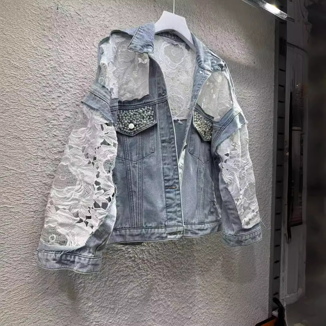 Patchwork Jean Jacket - Giacca con ricamo impiombato donna colletto