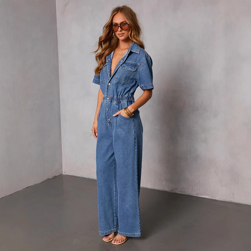 Vintage Fashion Jeans - Tuta in Denim Retrò a Maniche